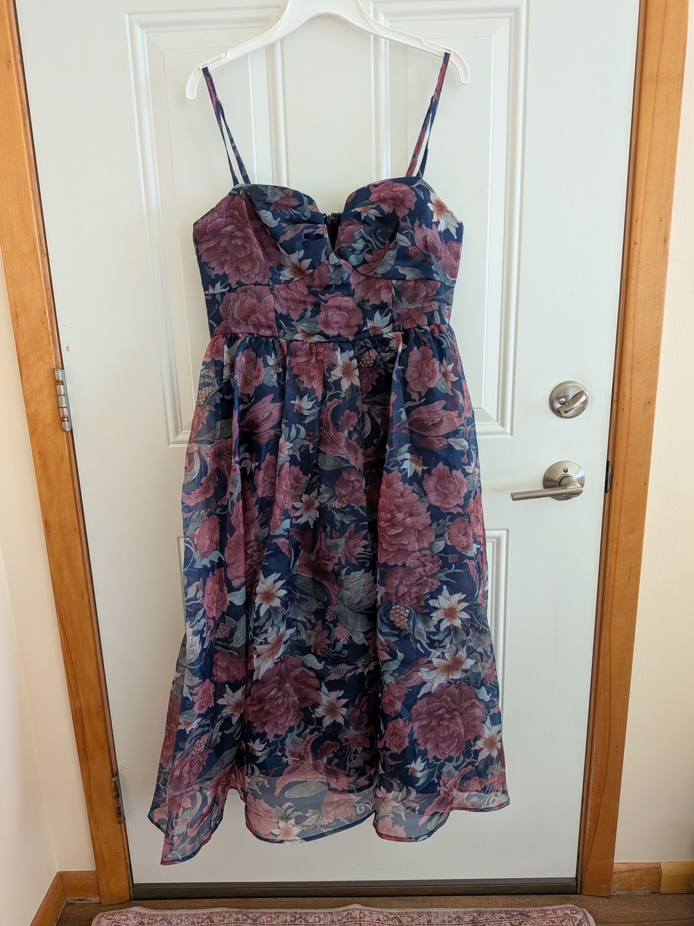 Lulu's Navy Floral Midi Dress with Mauve and Dusty Rose Blossoms